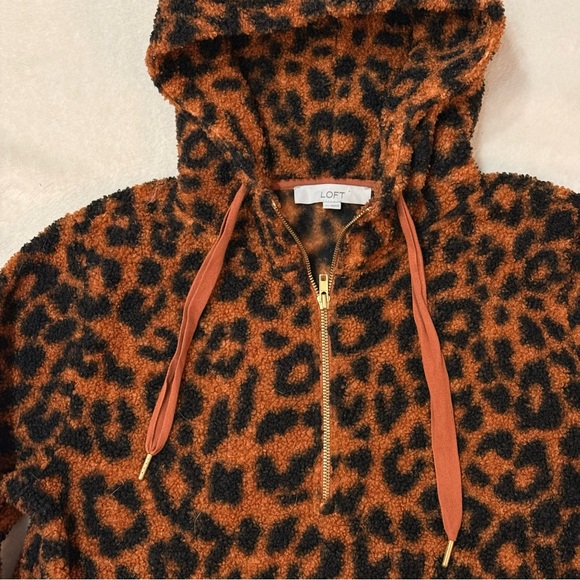 LOFT Leopard Print Sherpa Hoodie size L - Picture 6 of 6